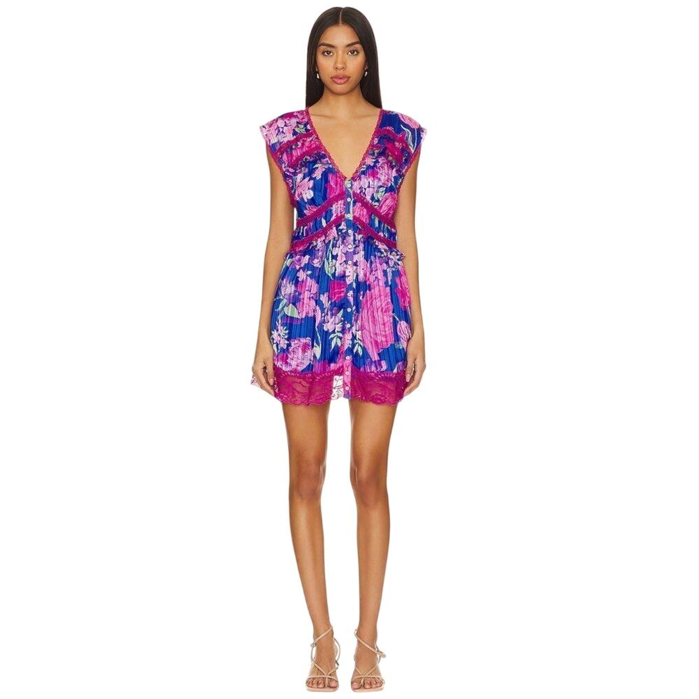 FREE PEOPLE FP SPRING FLING MINI ULTRA VIOLET COMBO Dress XS - Picture 2 of 8